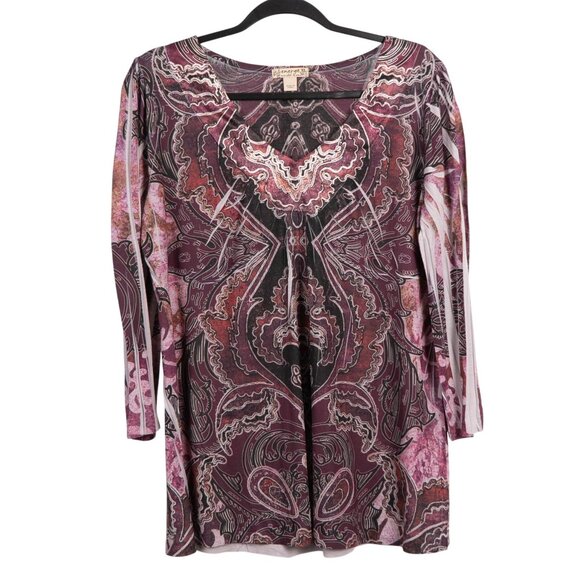 Energie Long Sleeve Shirt XL Womens NWOT Abstract Maroon Pink Cream Geometric - Picture 1 of 5